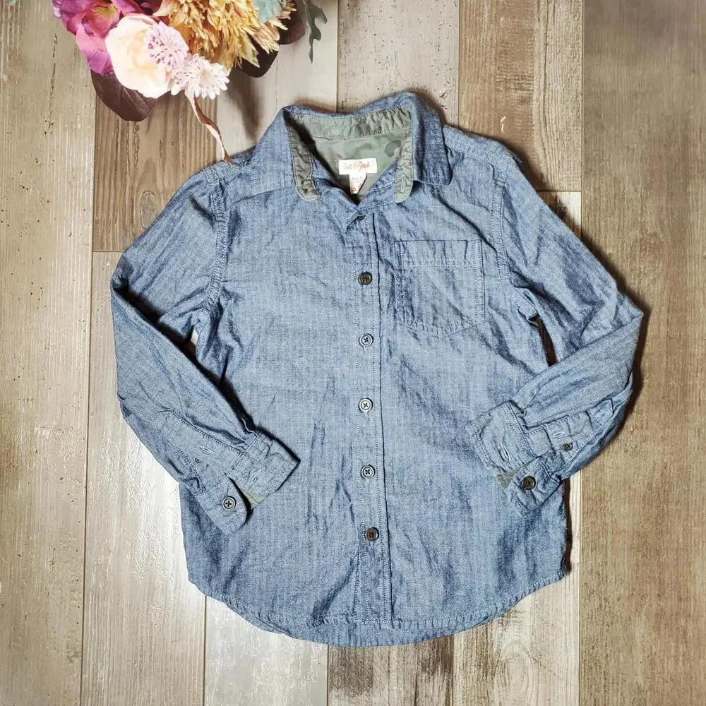 Cat & Jack Boys Size Small 6-7 Blue Buttondown Collared Shirt EUC